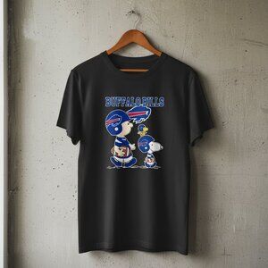 Buffalo Bills Snoopy Charlie Brown Woodstock Football Black Graphic Tee